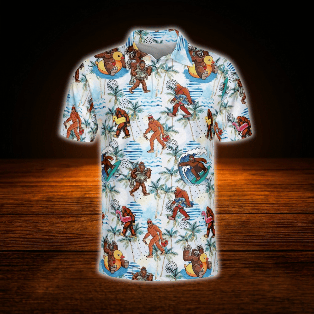 Funny Bigfoot Hawaii Golf Polo Shirts Mens, Bigfoot Golf Shirts