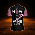 Golf Now Wine Later Custom Black And Pink Women Polo Golf Shirts, Custom Wine Golf Shirt For Women