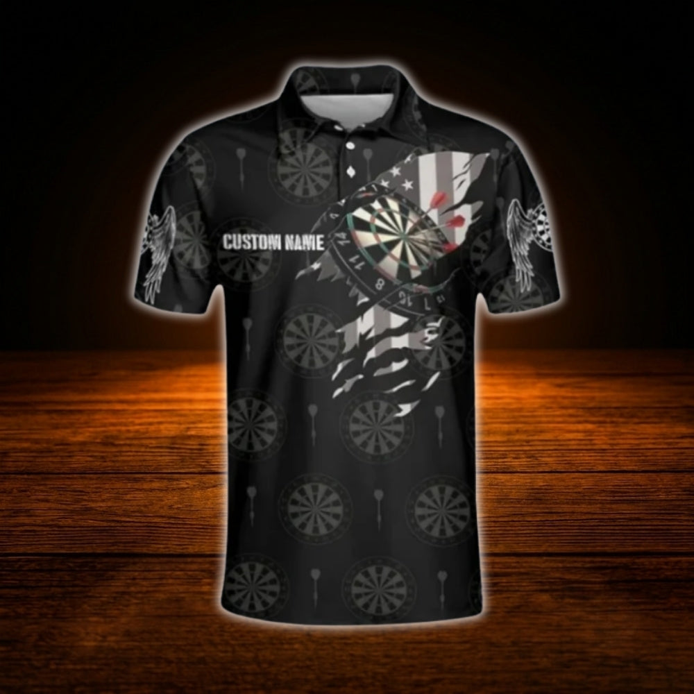 Custom Aim Shoot Swear Repeat Darts Polo Shirt Men, Custom Funny Darts Shirt