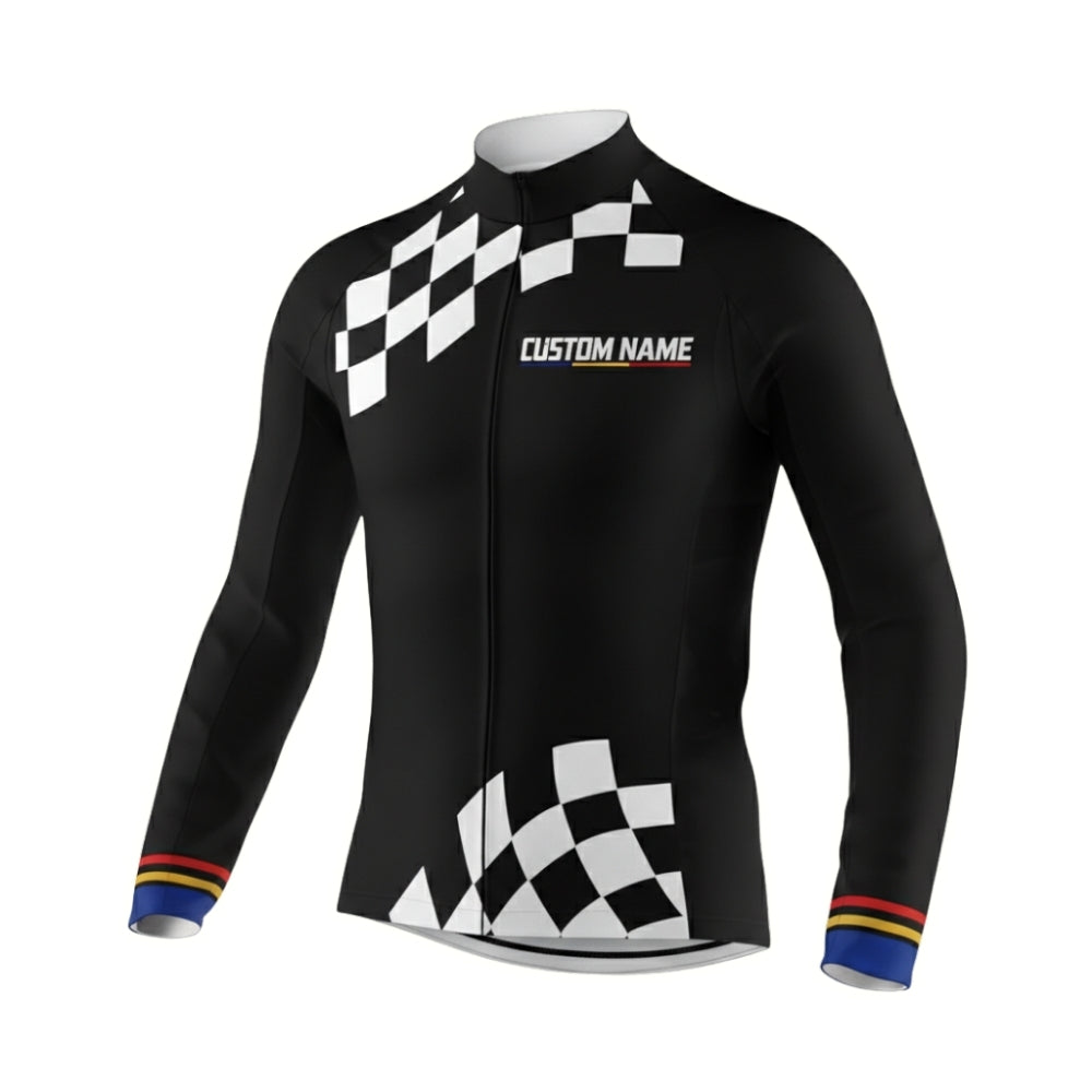Custom Team Mens Black And White Cycling Long Sleeve Jersey, Custom Club Cycling Jerseys CZ0048