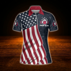 Women's Custom American Flag Bowling Polo Shirt, Custom Patriotic Bowling Team Shirt For Ladies