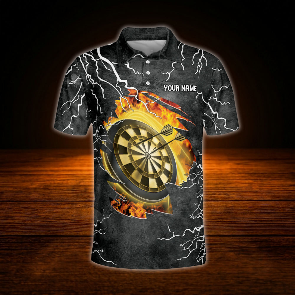Custom Fire Dartboard Men's Dart Polo Shirt, Personalized Flame Darts Team Shirts