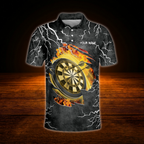 Custom Fire Dartboard Men's Dart Polo Shirt, Personalized Flame Darts Team Shirts