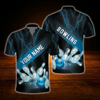 Custom Thunder Pink Black Bowling Jersey Men, Custom Thunder Bowling Team Shirt