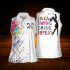 Swing Swear Drink Repeat Custom Women's Sleeveless Golf Shirts, Custom Funny Golf Shirts For Ladies