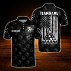 Custom USA Flag Black Billiard Polo Shirt For Men, Custom Patriotic Billiard Team Shirt