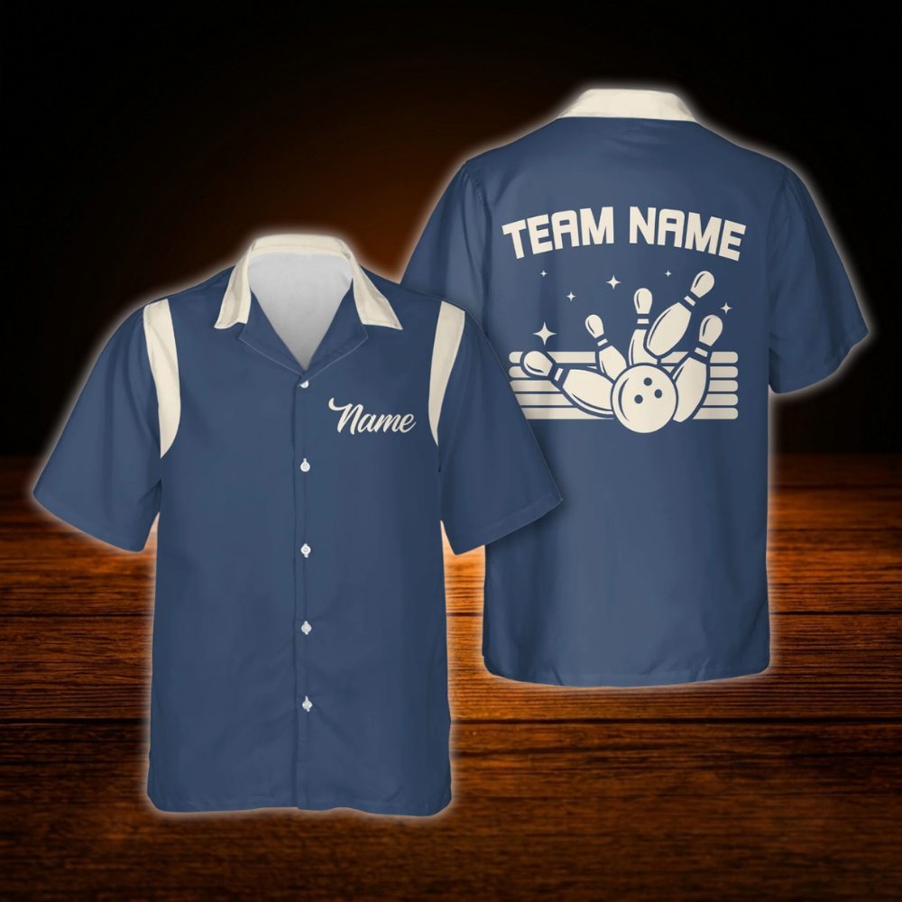 Custom Team Blue Hawaiian Shirt For Men And Women, Custom Bowling Shirts