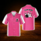 Custom Green White Retro Bowling Hawaiian Shirt, Custom Retro Team Bowling Shirt