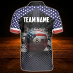 Custom 8 Ball USA Flag Smoke Billiard Polo Shirt Men, Custom Patriotic Billiard Team Shirt