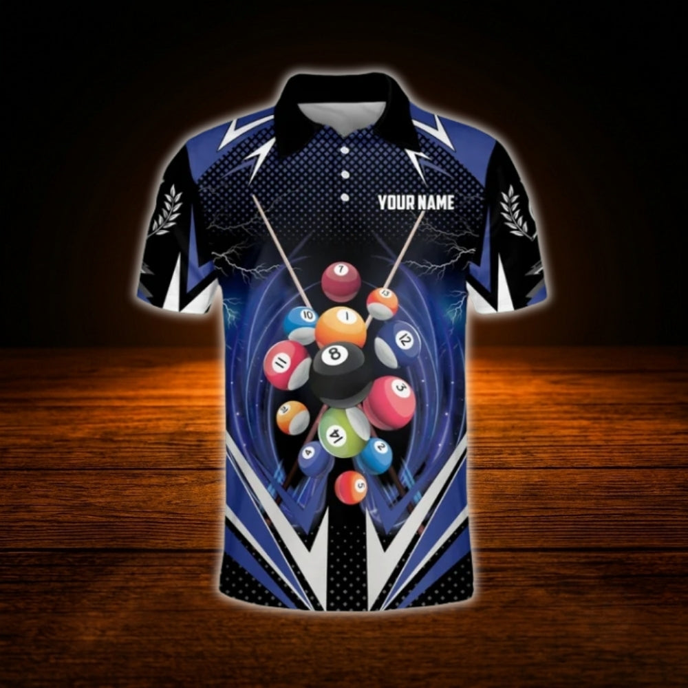 Custom Team Billiard Polo Shirt Blue And Black, Custom Billiard Shirt