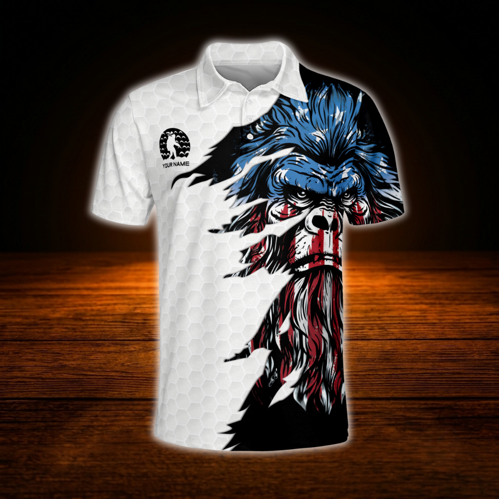 It Takes A Lot Of Balls To Play Golf Like I Do Custom Bigfoot USA Flag Mens Golf Polo Shirt, Custom Funny Bigfoot Golf Shirt