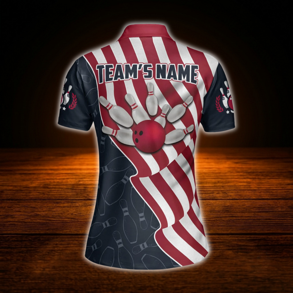 Women's Custom American Flag Bowling Polo Shirt, Custom Patriotic Bowling Team Shirt For Ladies