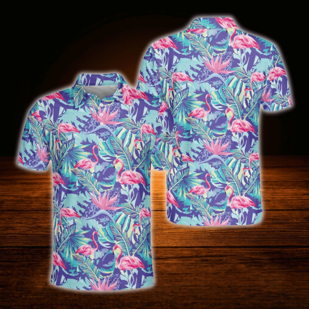 Tropical Flamingo Golf Polo Shirts For Men, Flamingo Golf Shirts