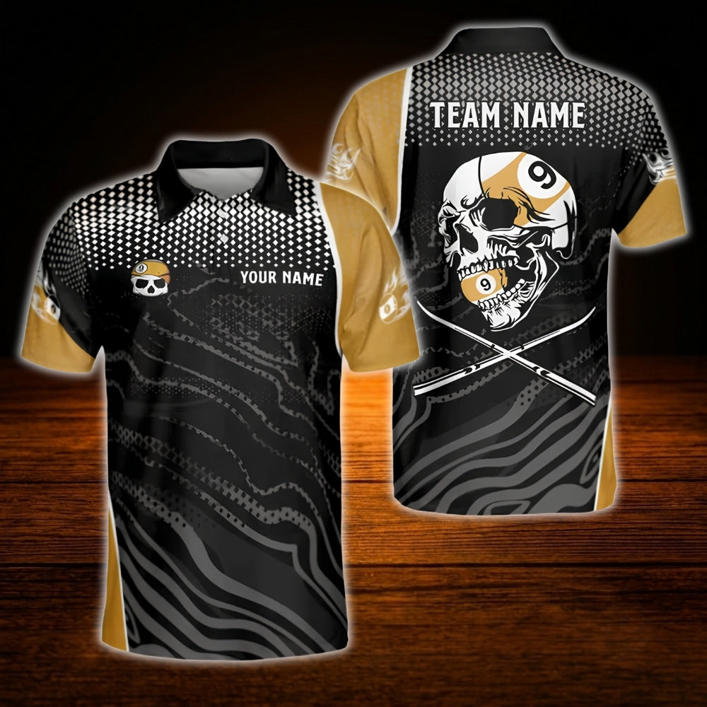 Custom Skull 9 Ball Billiard Men Polo Shirt, Custom Team Skull Billiard Shirts