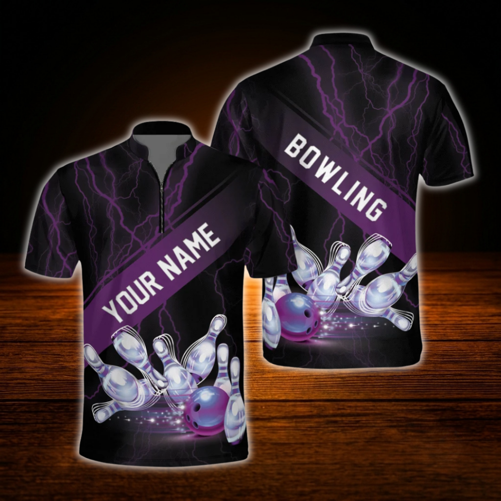 Custom Thunder Pink Black Bowling Jersey Men, Custom Thunder Bowling Team Shirt