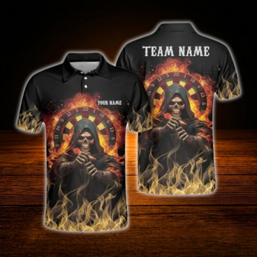 Custom Skeleton Fire Darts Polo Shirt Men, Custom Skull Darts Shirt Team