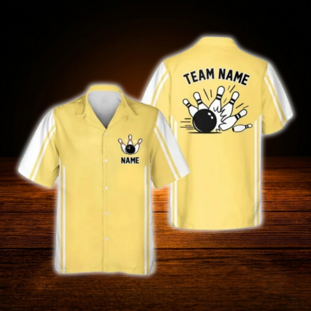 Custom Green White Retro Bowling Hawaiian Shirt, Custom Retro Team Bowling Shirt
