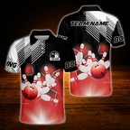 Custom Team Blue Black White Bowling Polo Shirt, Men's Custom Bowling Shirt