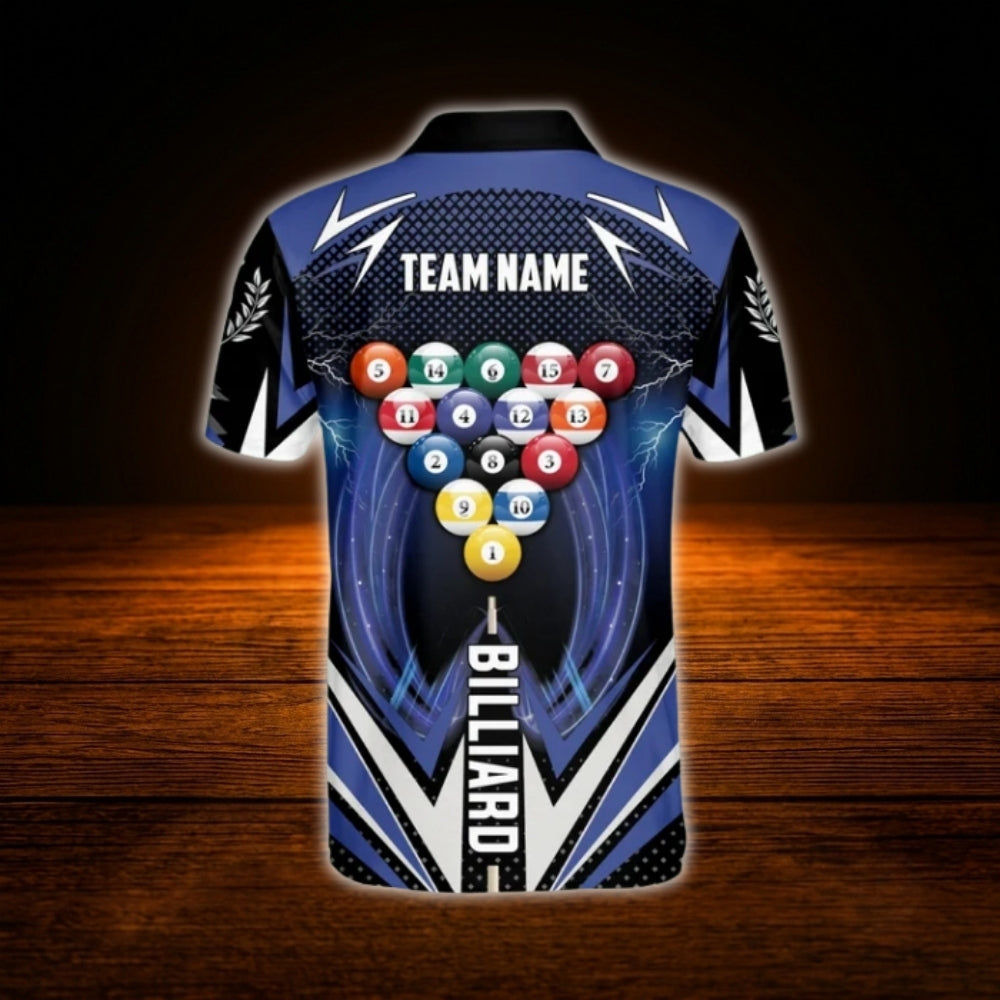 Custom Team Billiard Polo Shirt Blue And Black, Custom Billiard Shirt