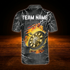 Custom Fire Dartboard Men's Dart Polo Shirt, Personalized Flame Darts Team Shirts