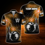Custom Thunder Black And Red Men's Bowling Jersey Shirts, Custom Thunder Bowling Team Shirts