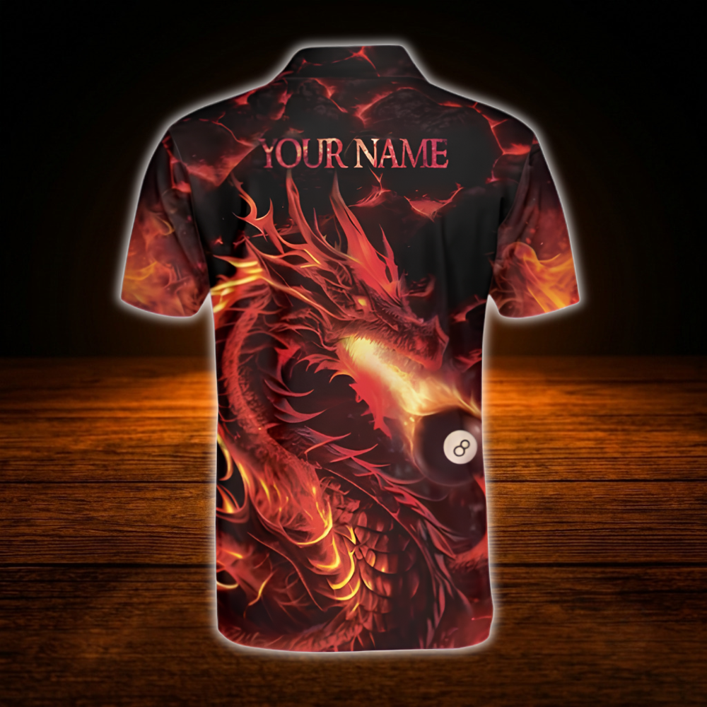 Custom Flaming Dragon Billiard Polo Shirt Men, Custom Dragon Billiard Shirt Team