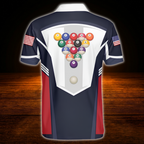 Custom Mens Navy White Red Billiard Polo Shirt, Custom Patriotic Billiard Shirt