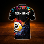 9 Ball Colorful Custom Mens Billiard Polo Shirt, Custom 9 Ball Team Billiard Shirts