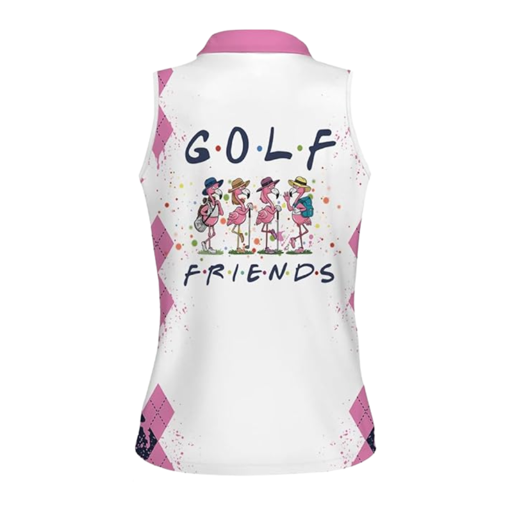 Golf Friend Flamingo Women's Sleeveless Golf Shirt, Flamingo Golf Shirt Womens GZ0018