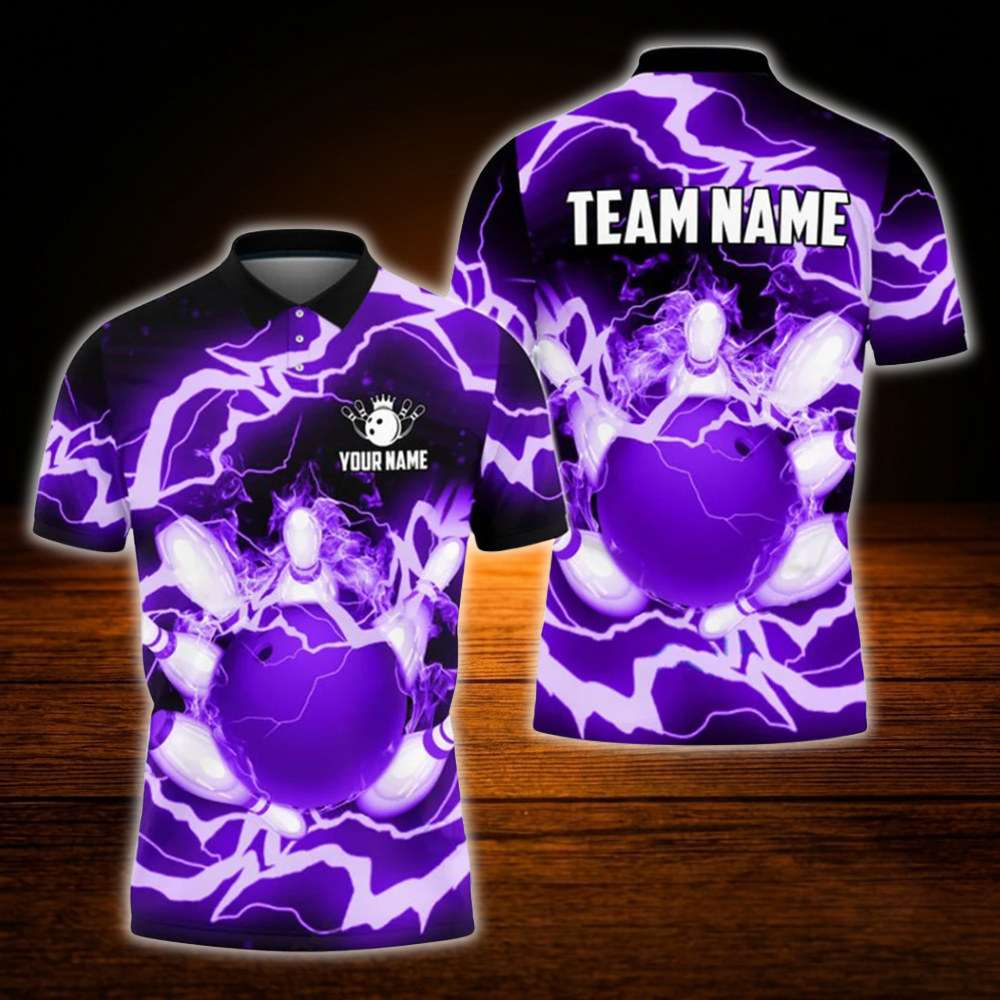 Custom Flame Blue Bowling Polo Shirts Mens, Custom Flame Bowling Team Shirts