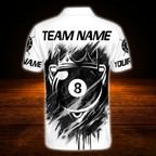Men's Custom Skull Black White Billiard Polo Shirt, Custom Skull Billiard Team Shirts