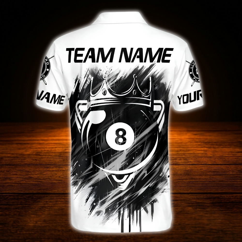 Men's Custom Skull Black White Billiard Polo Shirt, Custom Skull Billiard Team Shirts