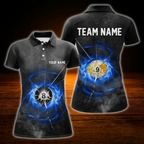Custom Women 8 Ball Billiard Polo Shirt Purple Black, Custom 8 Ball Team Billiard Shirt For Women