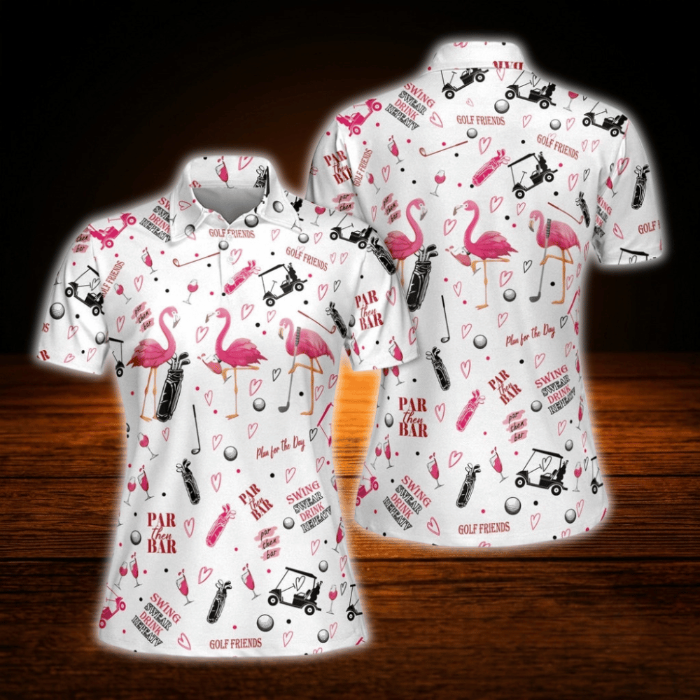 Funny Flamingo Women's Golf Polo Shirt,  Flamingo Golf Shirt For Ladies