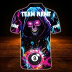 Custom Skeleton Colorful 8 Ball Billiard Polo Shirt For Men, Custom Skull Billiard Shirt Team
