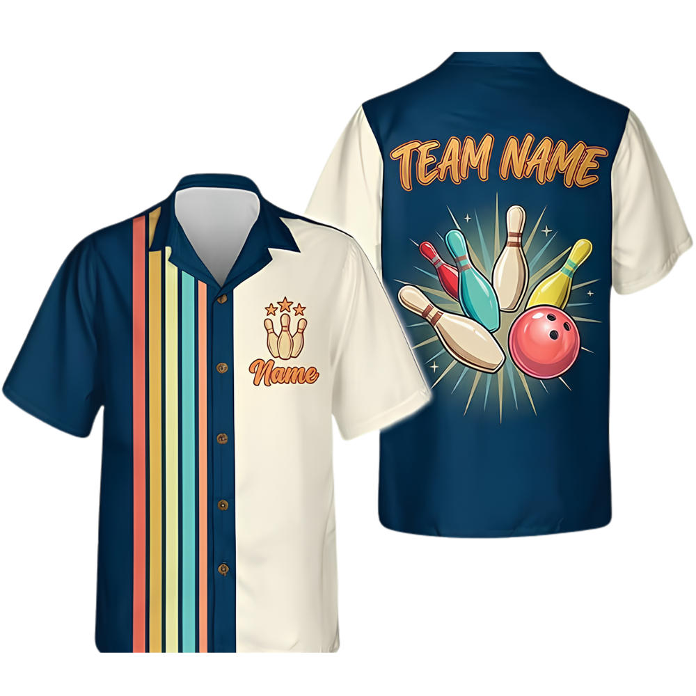 Custom Retro Bowling Hawaiian Shirt Mens, Custom Retro Bowling Shirts For Team BZ0377