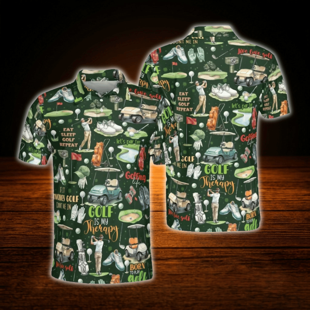 Golf Is My Therapy Men's Golf Polo Shirt, Funny Golf Shirts