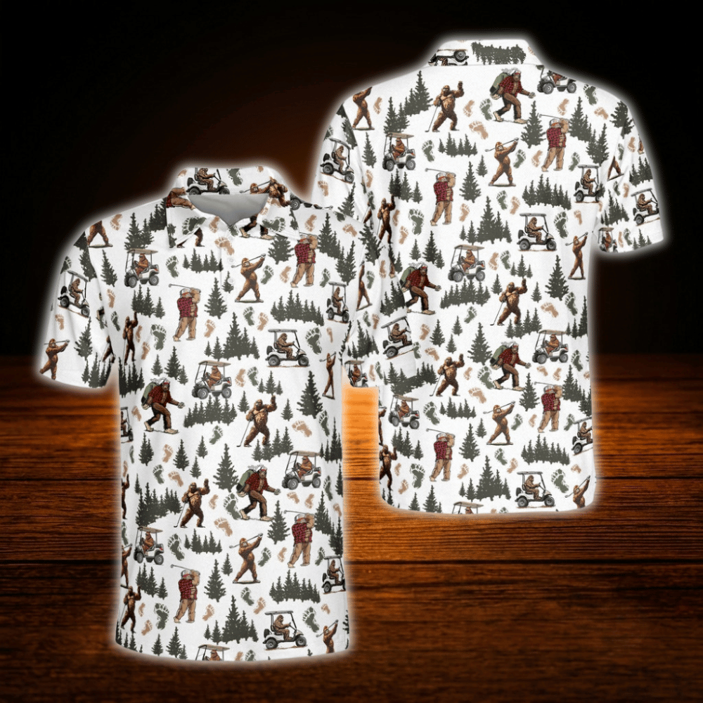 Bigfoot Tropical Golf Polo Shirts For Men, Bigfoot Golf Shirts