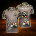 Custom Camouflage Green Billiard Men Polo Shirt, Custom Camo Billiard Shirt For Team