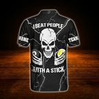 I Beat People With A Stick Custom Mens Skull Black Billiard Polo Shirt, Custom Skull Team Billiard Shirts