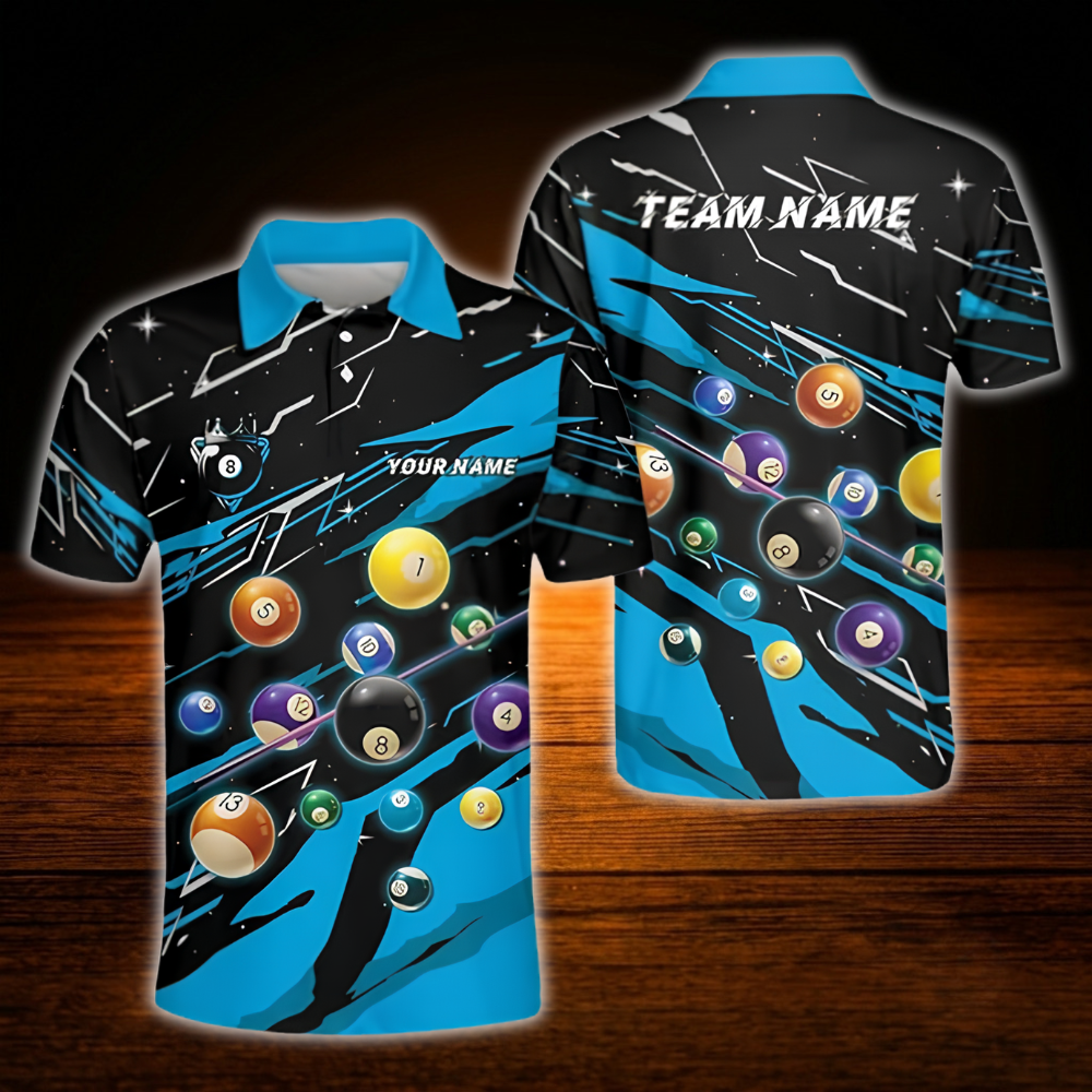 Custom Team Billiard Men Polo Shirt Red And Black, Custom Billiard Shirt
