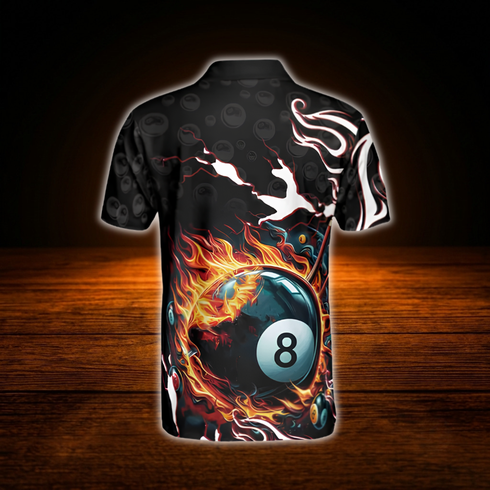 Flaming 8 Ball Custom Name Billiard Polo Shirt, Custom Flame Billiard Shirt