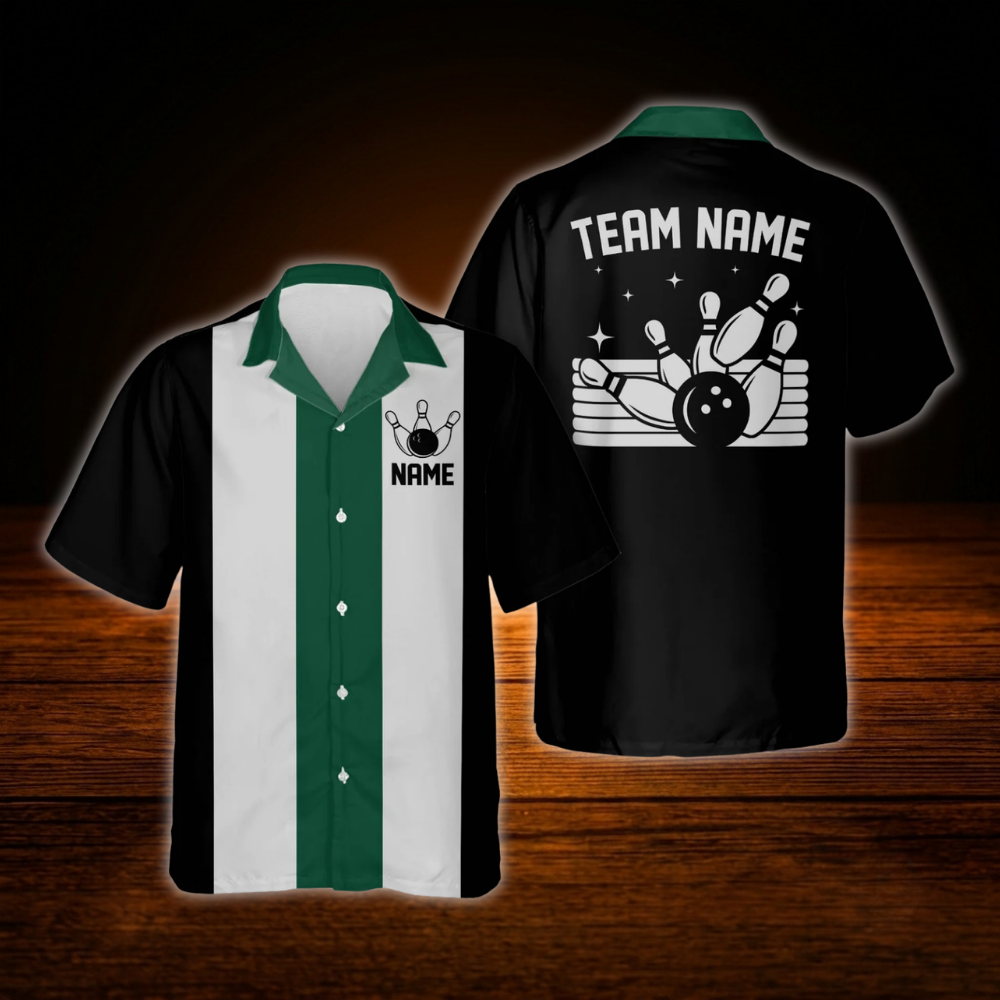 Custom Vintage Red Black Bowling Hawaiian Shirt, Custom Vintage Bowling Team Shirt