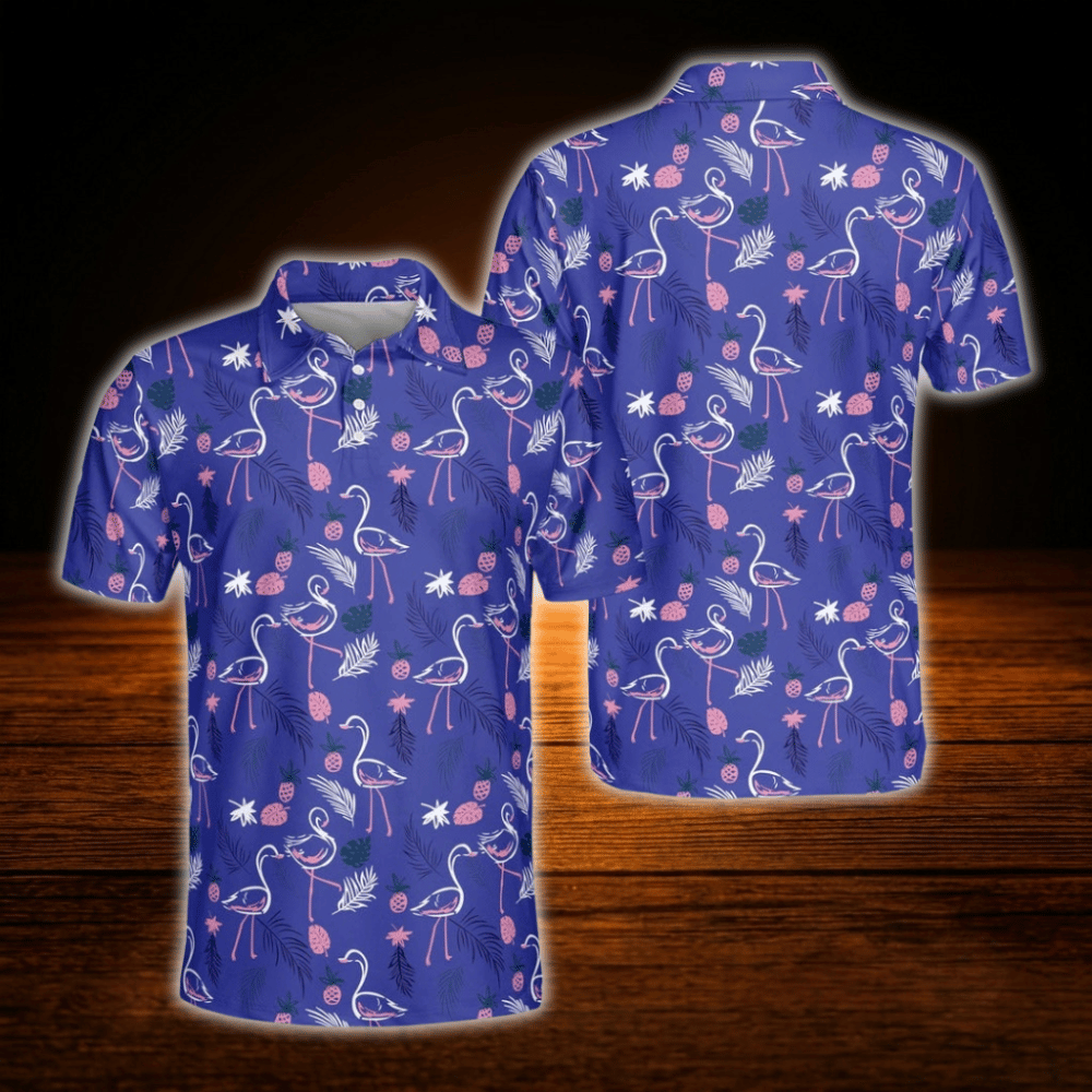 Flamingo Tropical Mens Golf Polo, Flamingo Golf Shirt