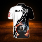 Custom American Flag 8 Ball Billiard Polo Shirt For Men, Custom Team Patriotic Billiard Shirt