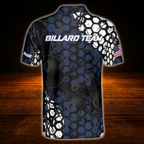 Custom 8 Ball Men's Hexagon Blue Navy Billiard Polo Shirt, Custom 8 Ball Pool Team Shirt
