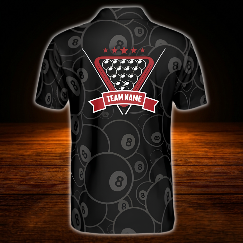Custom 8 Ball USA Flag Men's Black Billiard Polo Shirt, Custom 8 Ball Pool Shirt Team