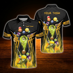 Custom Team Black And Red Billiard Polo Shirt For Men, Custom Billiard Shirts