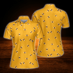 Yellow Bee Honeycomb Ladies Golf Polo Shirt, Bee Golf Shirt For Women