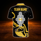 Custom 9 Ball Men's Yellow Black Billiard Polo Shirt, Custom 9 Ball Pool Team Shirt